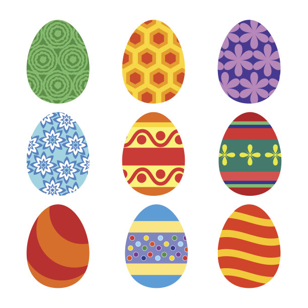 节日用的一套彩色复活节彩蛋。矢量，插图在平面风格孤立在白色背景EPS10。图片下载
