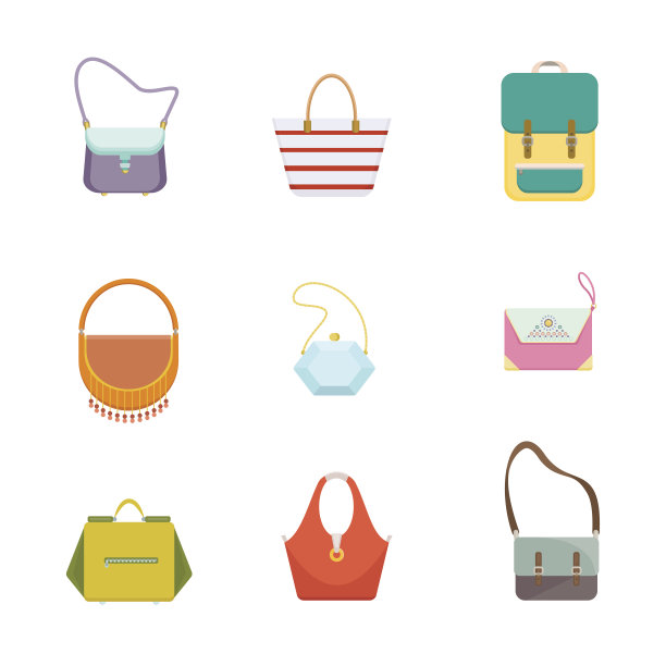 一套九种类型的手提包。孤立的向量元素图片下载