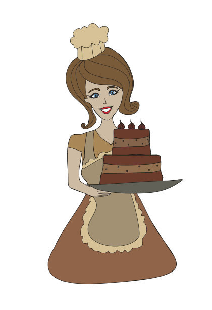 家庭主妇端上奶油蛋糕图片下载