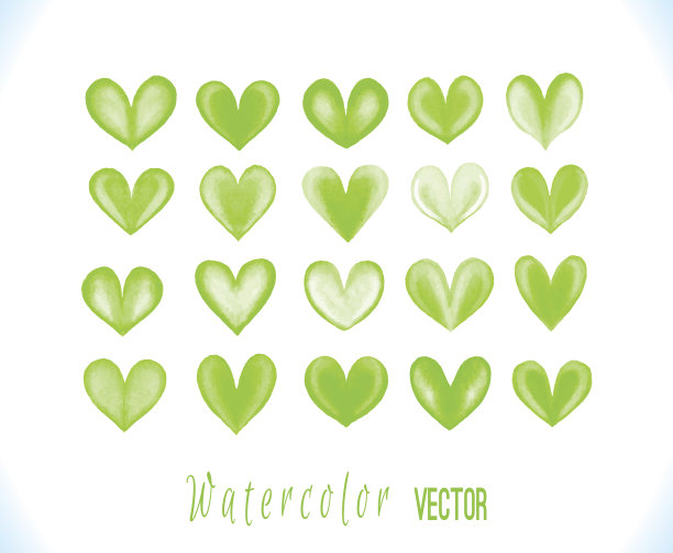 五彩水彩绿心孤立图片下载