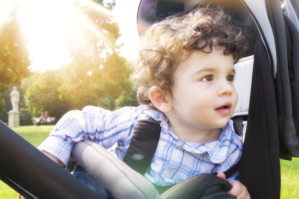 孩子坐在婴儿车上图片下载