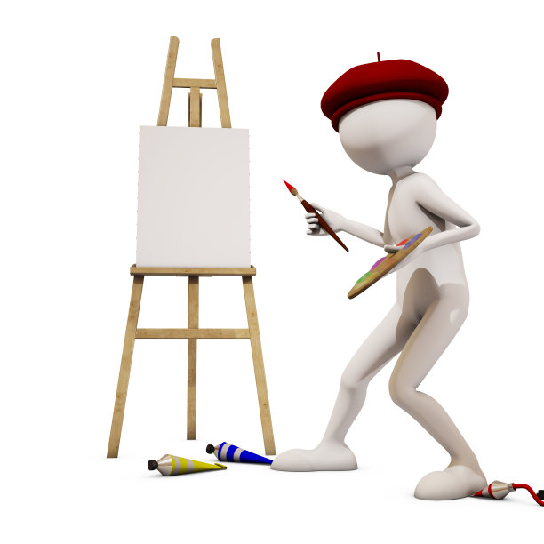 白色背景的画家，3d渲染图片下载