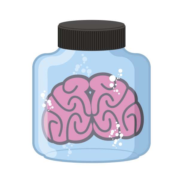 大脑和罐子。装有人体器官的实验室玻璃灯泡。Vecto图片下载