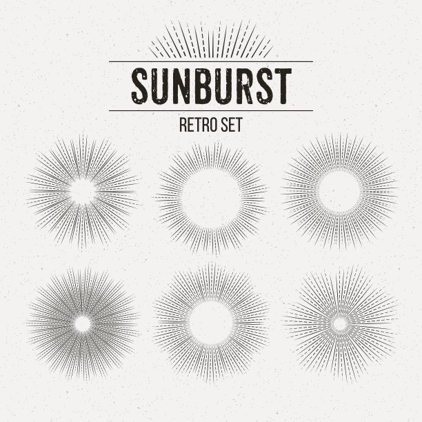 一套复古太阳爆发形状。矢量图素材图片