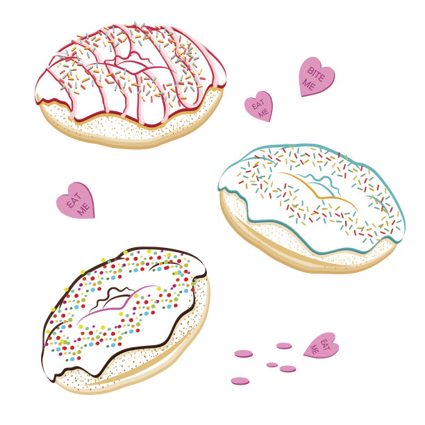 甜甜圈轮廓。收集美味的甜甜圈与不同的糖霜图片下载