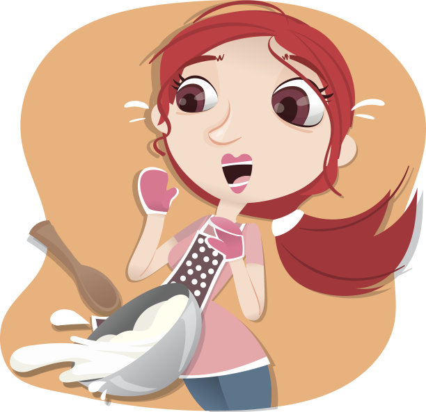 女孩在做饭时发生了小意外。图片下载