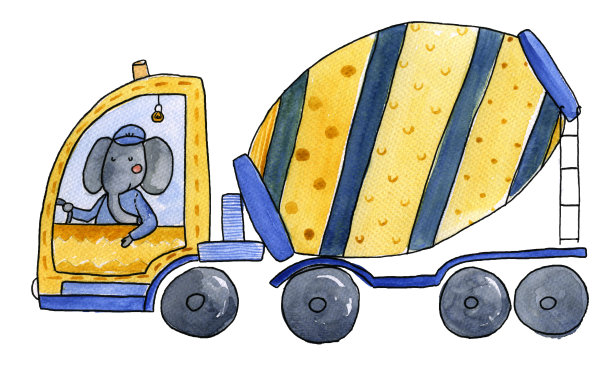 混凝土搅拌机水彩插图图片下载