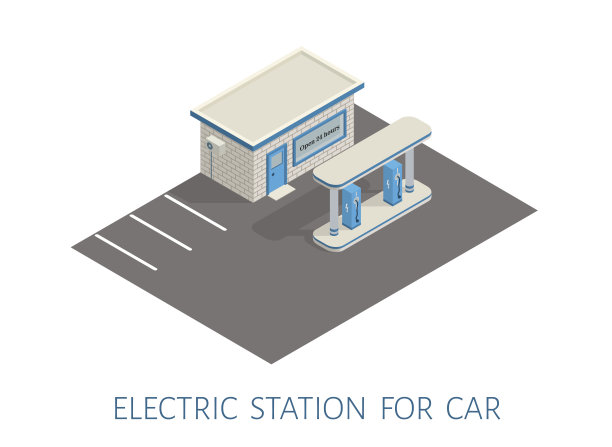 等距气、电加气站砌砖建筑道路三维插图图片下载