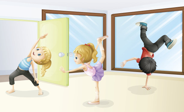 三个孩子在伸展和跳舞图片下载