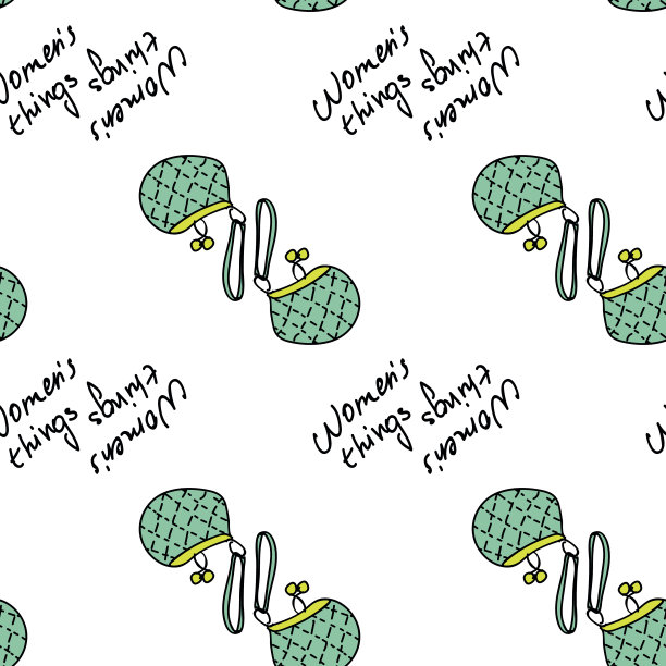 女性时尚绿色包包和文字无缝图案矢量背景图片下载