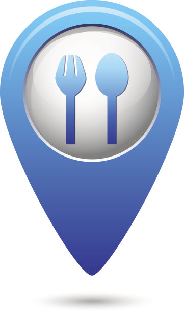 地图指针与叉和勺图标图片下载