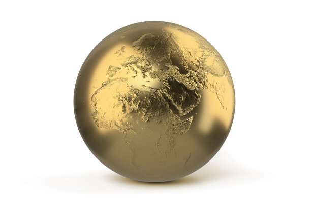 3D渲染的金球，地球，指向中东图片下载