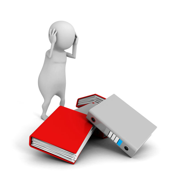 3d白色困惑的人与许多文件环活页夹图片下载