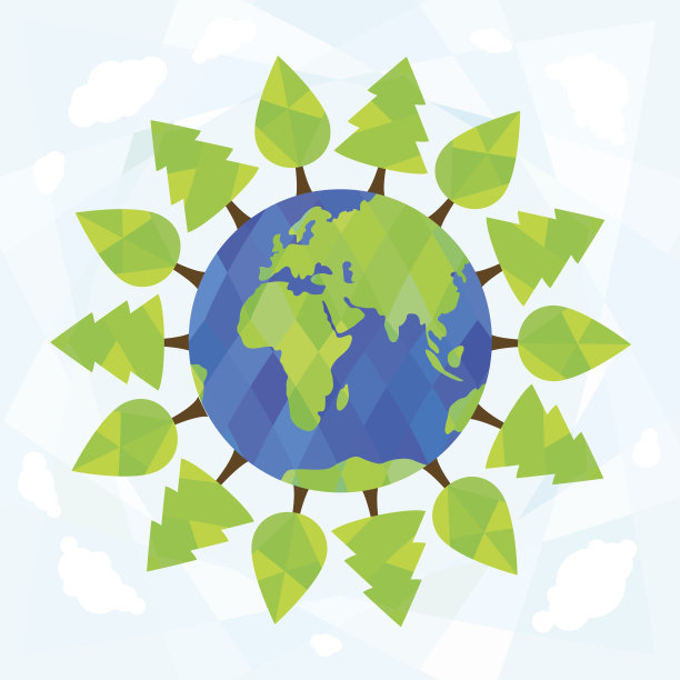 树木环绕在蓝色的背景上。生态学的概念。图片下载