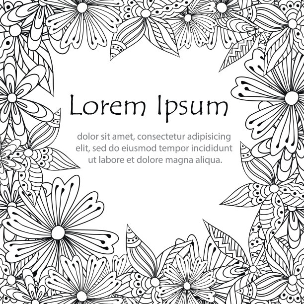 涂鸦鲜花单色框架贺卡。图片下载