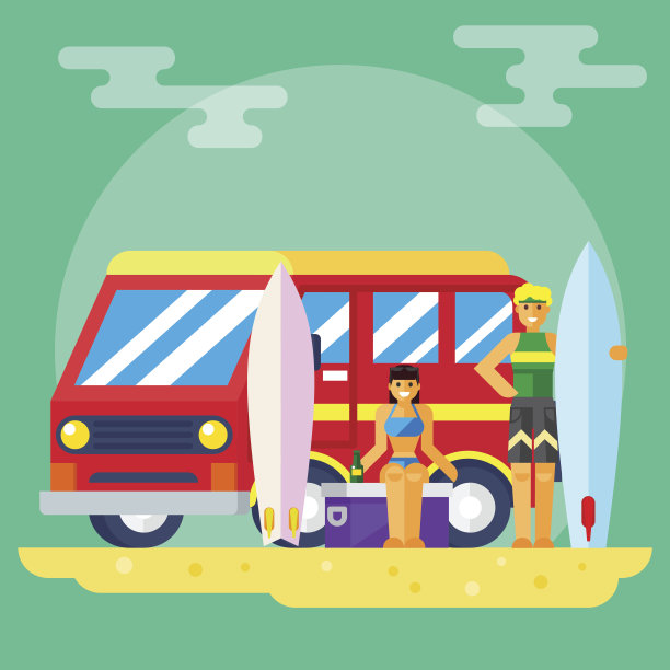 人物设计在快乐的年轻夫妇冲浪者图片下载