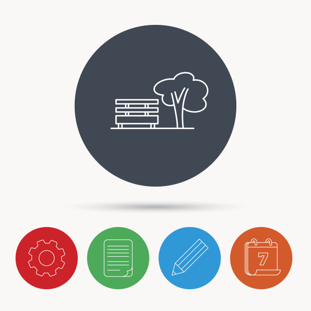 公园图标。树与长凳标志。图片下载