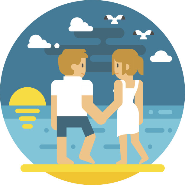 平面设计情侣沙滩漫步图片下载