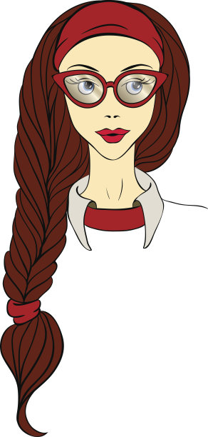 女孩戴着眼镜和长辫子向量图片下载