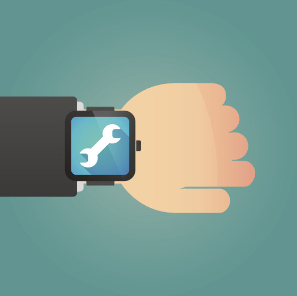 手与智能手表显示一个活动扳手图片下载