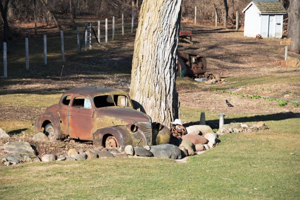 树旁的旧车图片下载