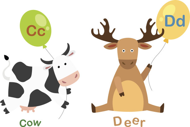 字母c牛，d鹿向量图片下载