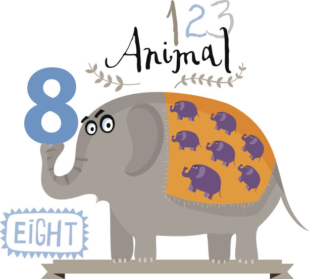 孩子们用动物和数字组成字母。图8。矢量插图。图片下载