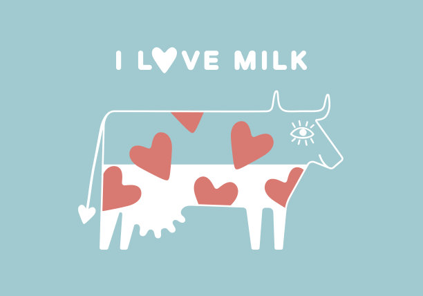 快乐的奶牛，有乳房，有红心，有奶图片下载