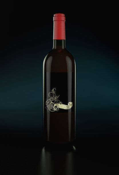 酒瓶上有黑色的标签和黑色的背景图片下载