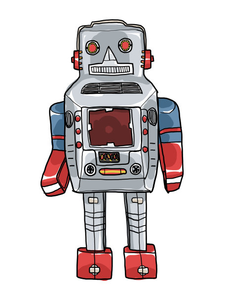 机械机器人古董玩具手绘可爱的艺术插画图片下载