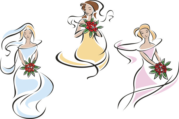 身穿色彩鲜艳的婚纱的浪漫新娘图片下载