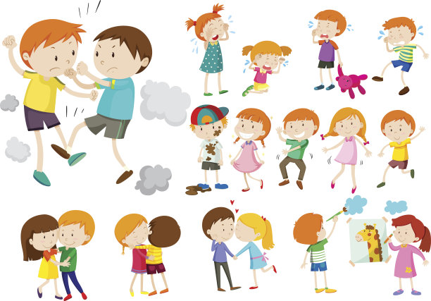 男孩和女孩在不同的行动图片下载