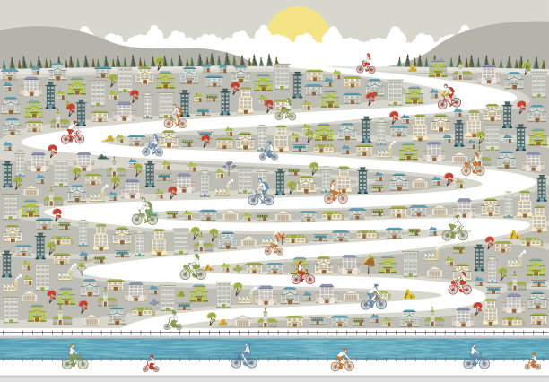 人们在街上骑自行车。图片下载