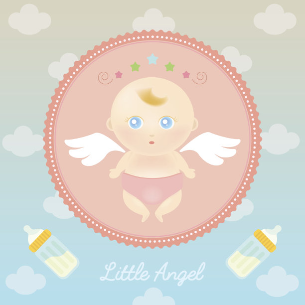 可爱的粉色天使宝宝和奶瓶图片下载