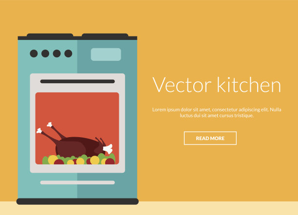 厨房烤箱与烤鸡矢量插图图片下载