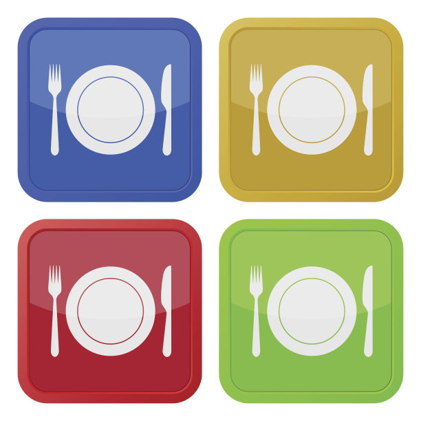 一套四个方形的图标-餐具和盘子图片下载