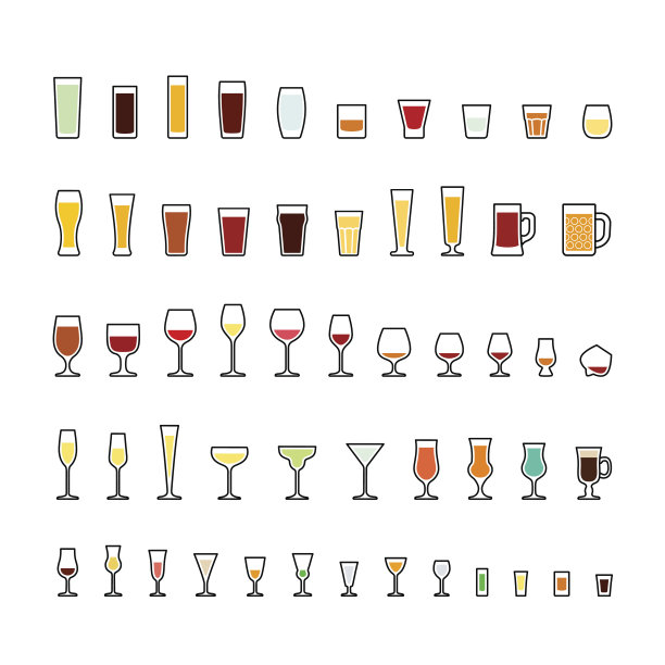 酒吧玻璃器皿彩色图标集图片下载