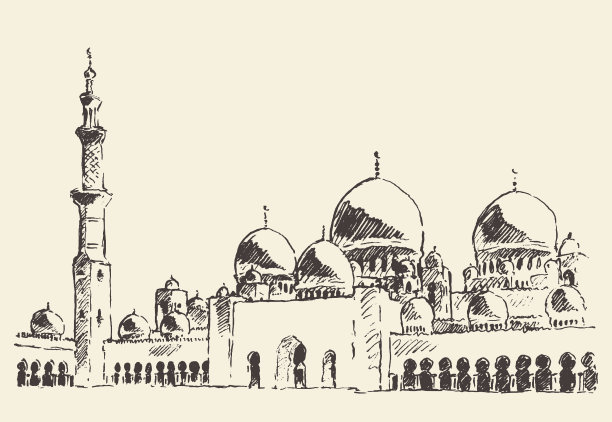 手绘清真寺复古插画图片下载