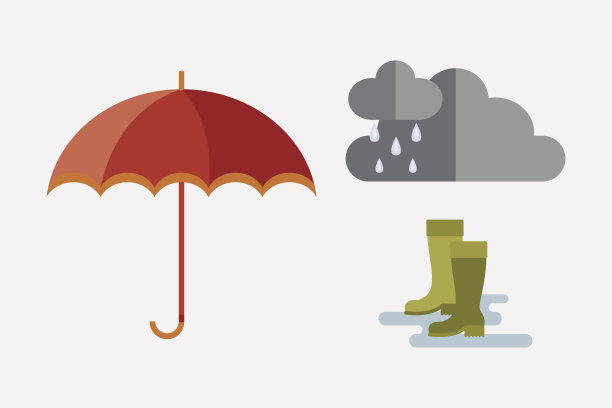 秋天的衣服集合项目秋天橡子树叶树雨云寒冷的天气红黄色的颜色靴子向量插图伞图片下载