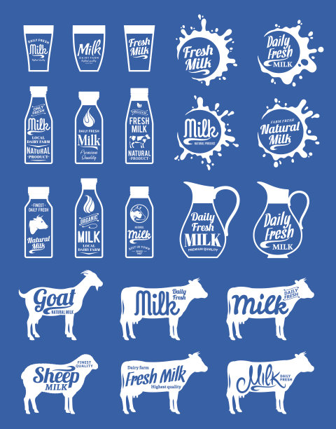 采购产品牛奶标志，图标，飞溅和设计元素图片下载