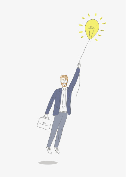 商人飞行与气球灯泡素材图片