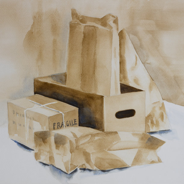 原始水彩画，盒子和包的集合图片下载
