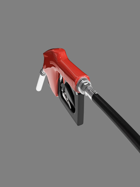 灰色背景上的红色汽油泵喷嘴上背侧视图图片下载