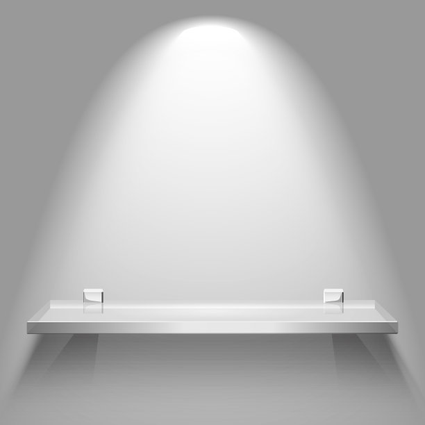 明亮柔和的灯光下空荡荡的方形玻璃架子图片下载