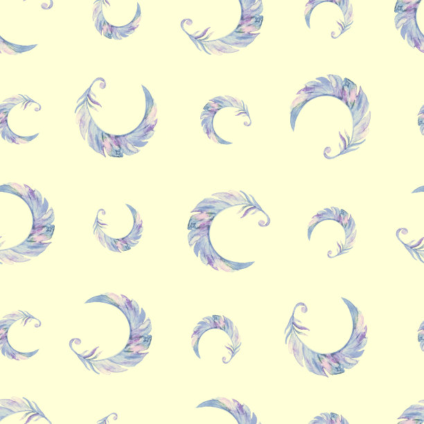 鸟羽毛无缝图案水彩在黄色的背景图片下载