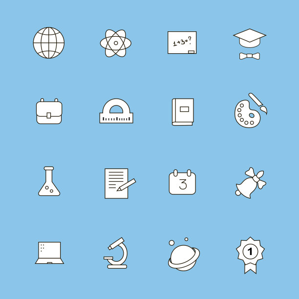 教育和学习平细线图标集，现代收藏图片下载