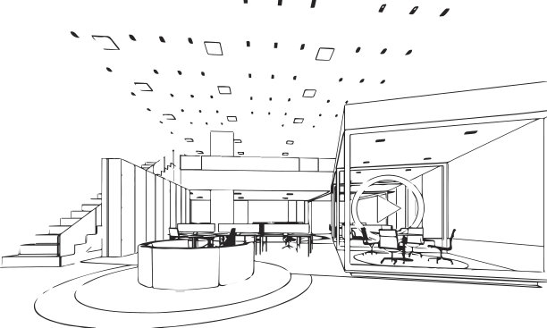 室内轮廓草图透视的一个空间办公室图片下载