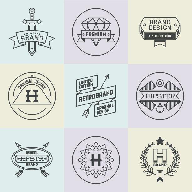 各种复古设计的潮人标志标志集2。图片下载