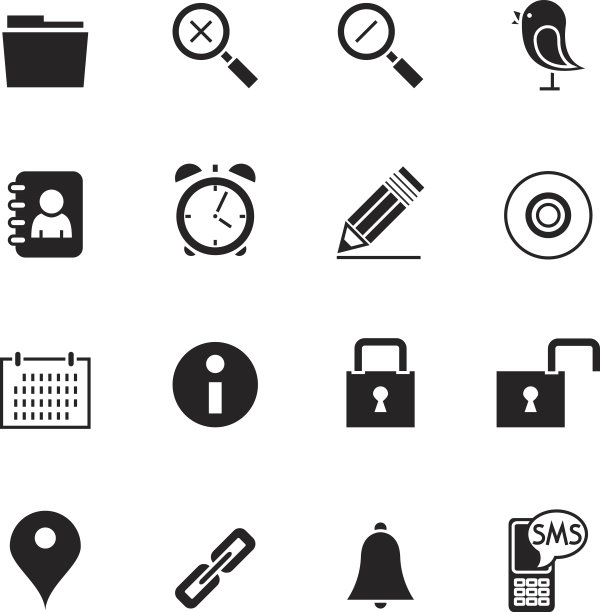 黑色网络和通讯集图标图片下载