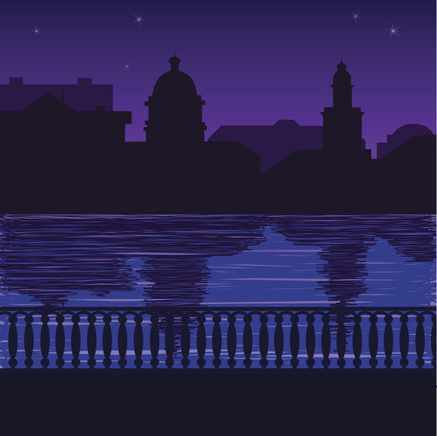 夜晚城市天际线的插图图片下载